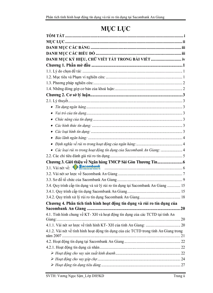 Phân tích tình hình hoạt động tín dụng và rủi ro tín dụng tại ngân hàng tmcp sài gòn thương tín chi nhánh an giang