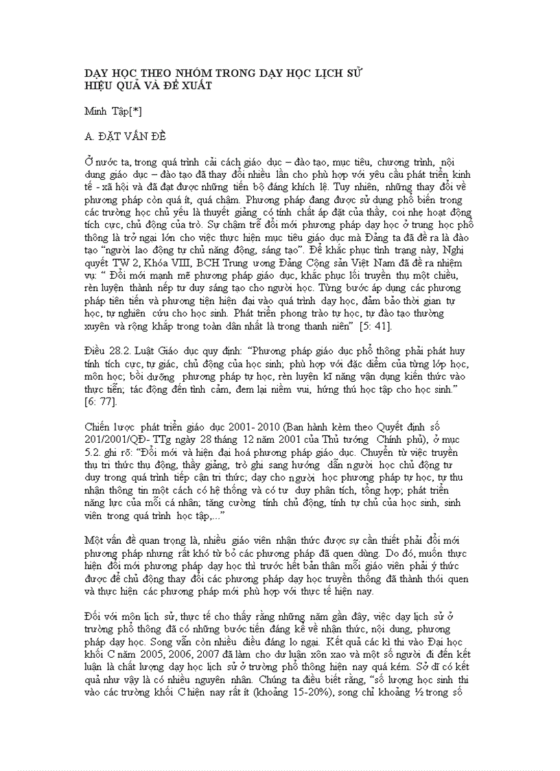 image for page Dạy học theo nhóm trong dạy học lịch sử hiệu quả và đề xuất