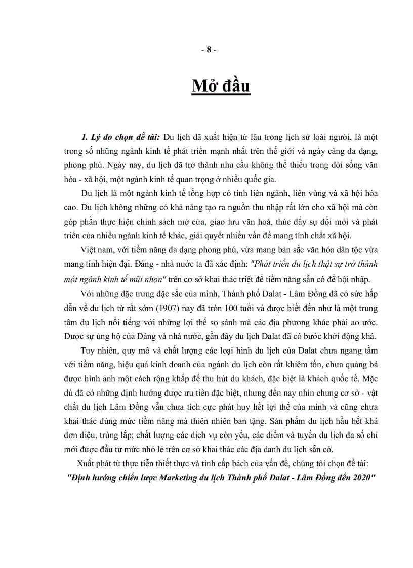 image for page Định hướng chiến lược Marketing du lịch Đà Lạt Lâm Đồng đến năm 2020