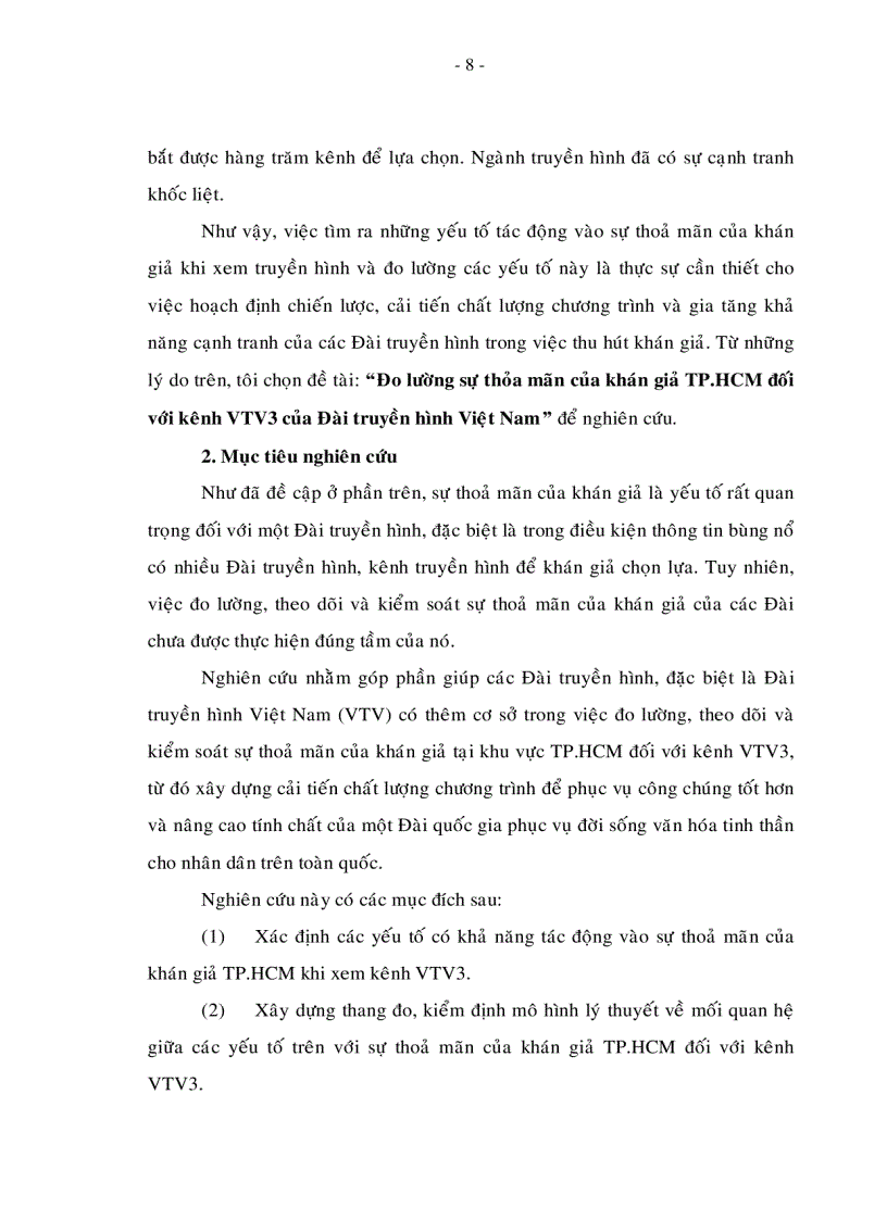 image for page Đo lường sự thỏa mãn của khán giả TP HCM đối với kênh truyền hình VTV3