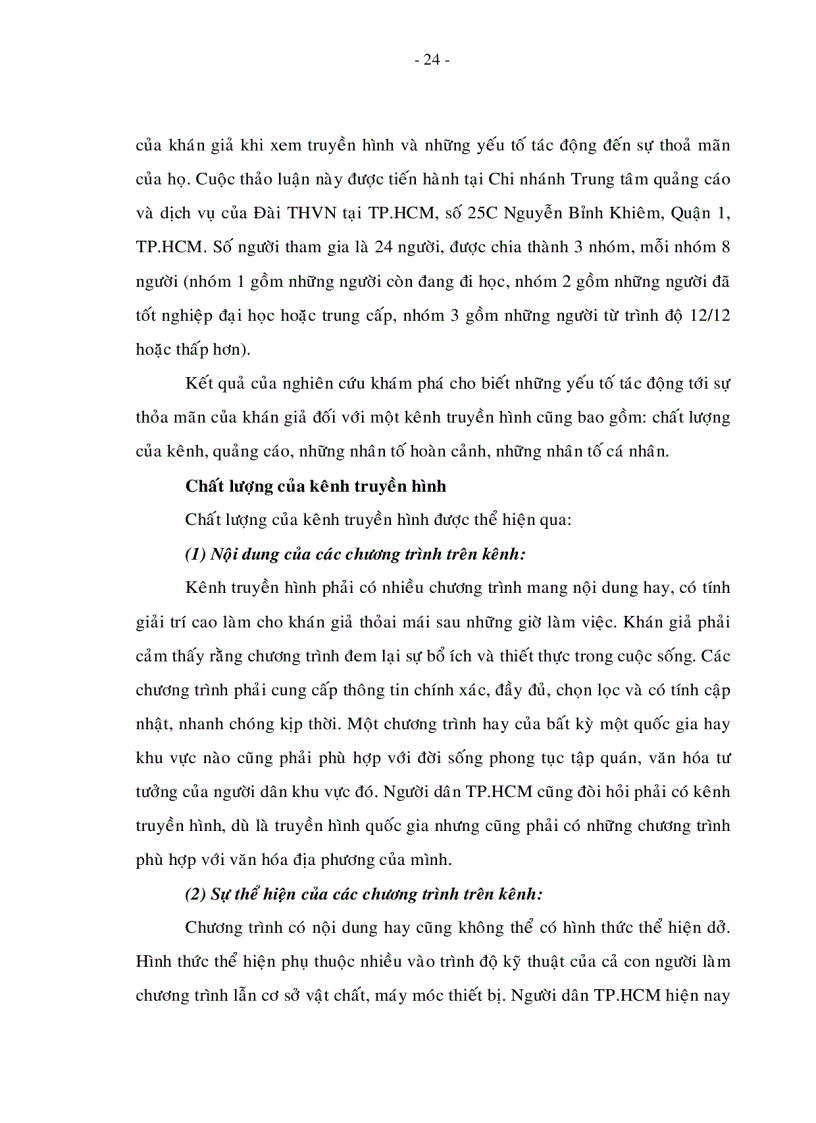 image for page Đo lường sự thỏa mãn của khán giả TP HCM đối với kênh truyền hình VTV3