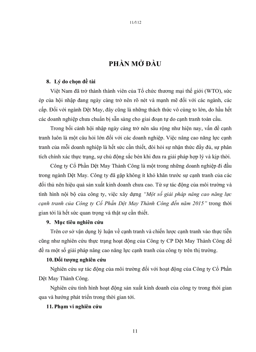 image for page Một số giải pháp nâng cao năng lực cạnh tranh của công ty cổ phần dệt may Thành Công đến năm 2015