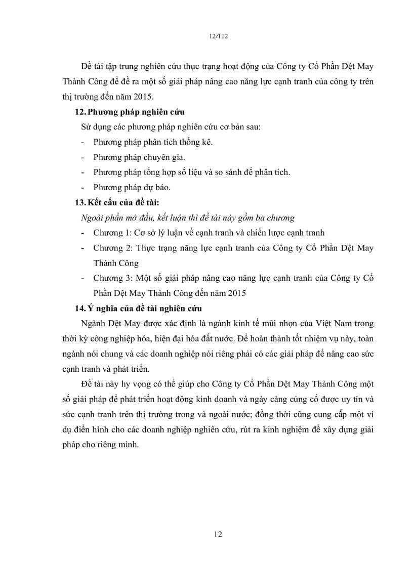 image for page Một số giải pháp nâng cao năng lực cạnh tranh của công ty cổ phần dệt may Thành Công đến năm 2015