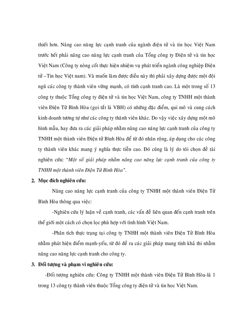 Một số giải pháp nhằm nâng cao năng lực cạnh tranh của Công ty TNHH một thành viên Điện Tử Bình Hòa