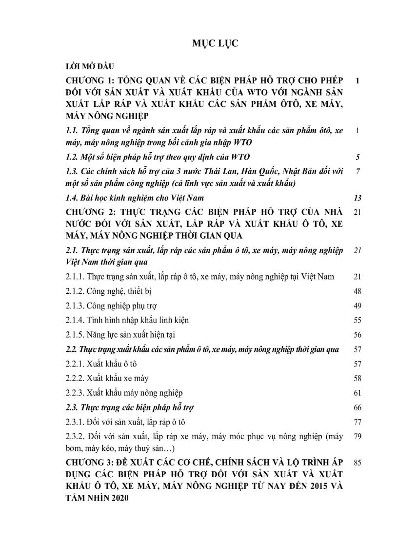 Nghiên cứu các biện pháp hỗ trợ sản xuất và xuất khẩu một số sản phẩm công nghiệp Ô tô xe máy máy nông nghiệp khi Việt Nam là thành viên WTO
