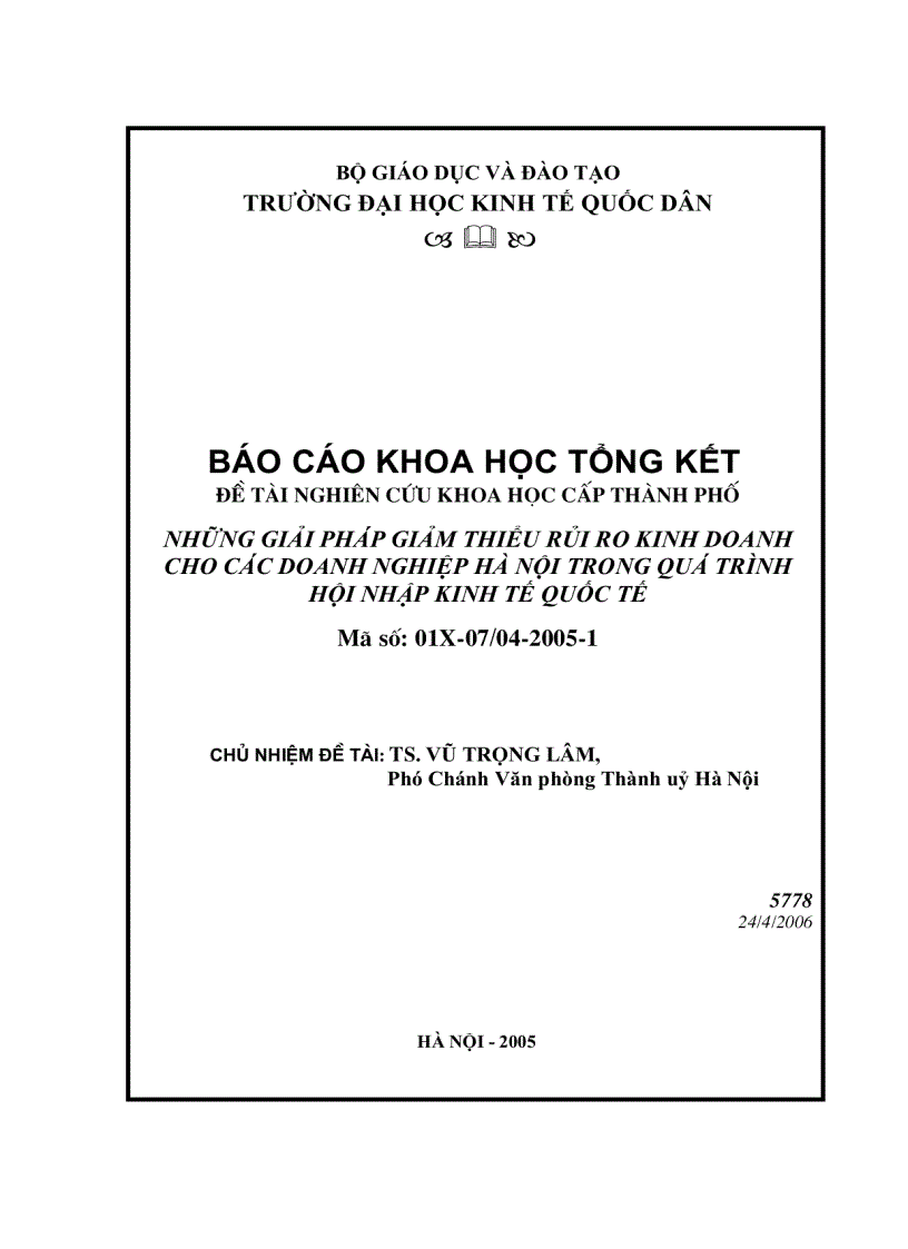 Những giải pháp giảm thiểu rủi ro kinh doanh cho các doanh nghiệp Hà Nội trong quá trình hội nhập kinh tế quốc tế