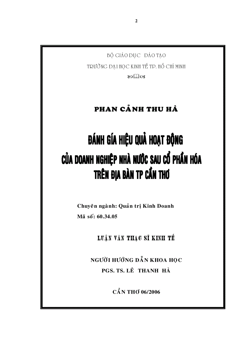 image for page Đánh giá hiệu quả hoạt động của doanh nghiệp Nhà nước sau cổ phần hóa trên địa bàn thành phố Cần Thơ