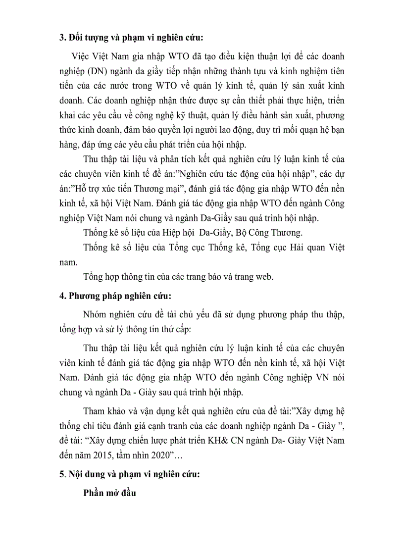 Nghiên cứu xây dựng hệ thống chỉ tiêu đánh giá tác động của việc gia nhập Tổ chức Thương mại Thế giới tới ngành Da Giầy Việt Nam giai đoạn 2007 2012