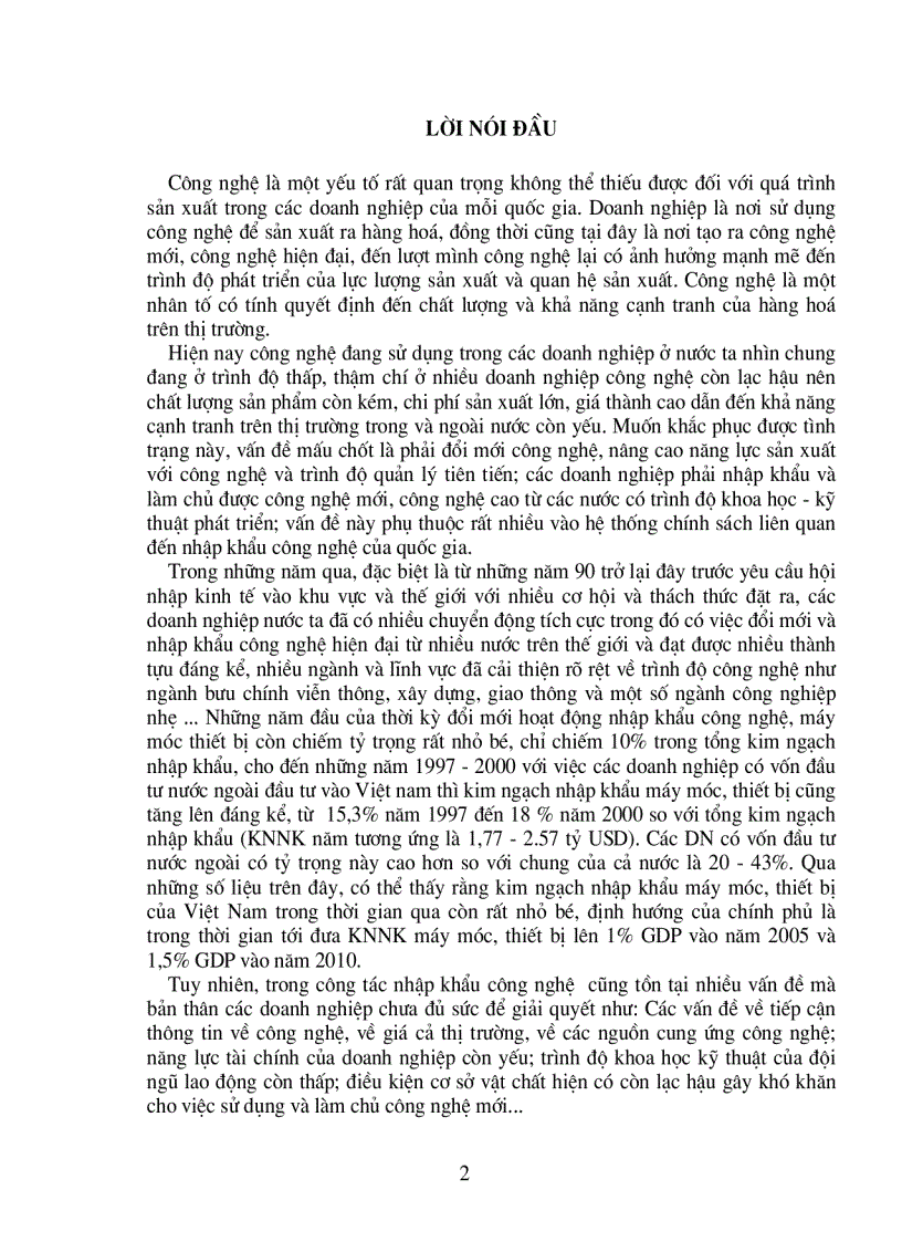 Chính sách nhập khẩu công nghệ mới công nghệ cao đáp ứng yêu cầu công nghiệp hóa hiện đại hóa của Việt Nam thực trạng và giải pháp
