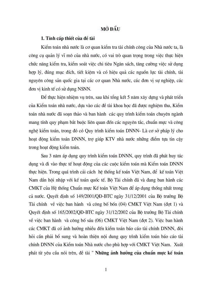 Những chuẩn mực của kế toán Việt Nam đến kiểm toán báo cáo tài chính doanh nghiệp nhà nước và yêu cầu hoàn thiện nội dung quy trình kiểm toán báo cáo tài chính DNNN của kiểm toán nhà nước