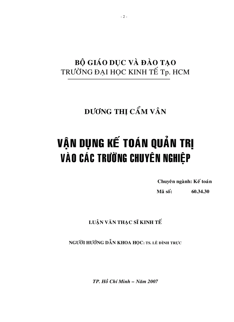 Vận dụng kế toán quản trị vào các trường chuyên nghiệp