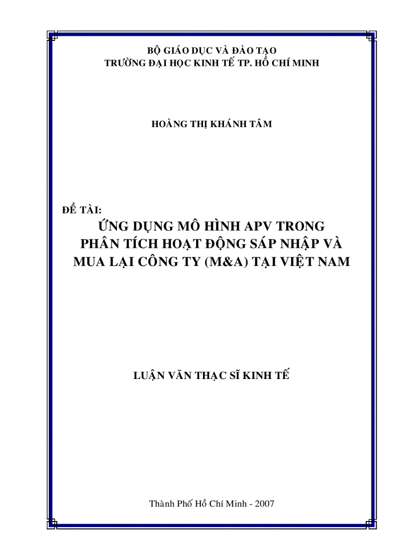 Ứng dụng mô hình APV trong phân tích hoạt động sáp nhập và mua lại công ty M A tại Việt Nam