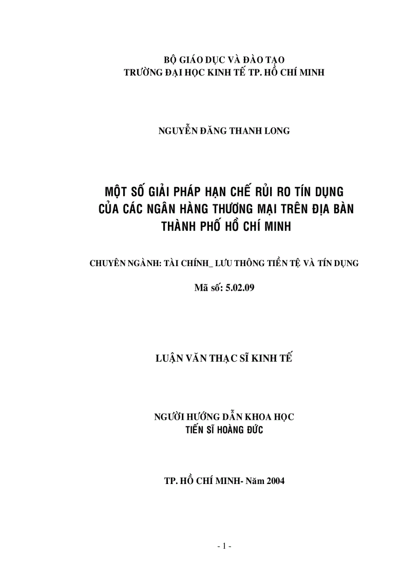 Một số giải pháp hạn chế rủi ro tín dụng của các Ngân hàng Thương mại trên địa bàn Tp HCM