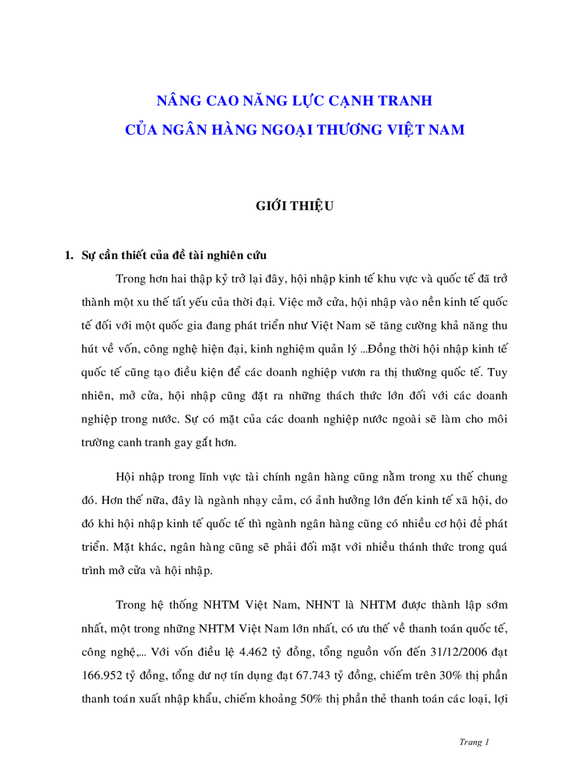 image for page Nâng cao năng lực cạnh tranh của Ngân hàng Ngoại thương Việt Nam trong hội nhập kinh tế Quốc tế