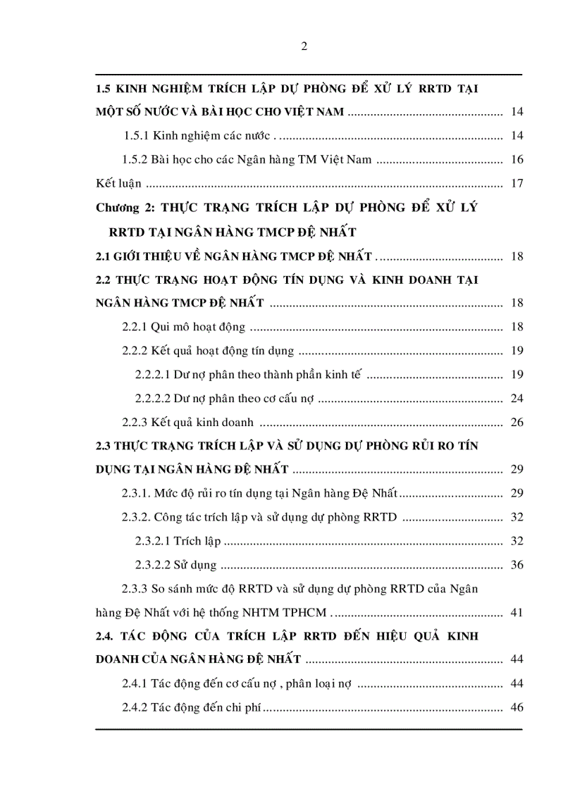 image for page Trích lập và sử dụng dự phòng để xử lý rủi ro tín dụng trong hoạt động kinh doanh của Ngân hàng TMCP Đệ Nhất