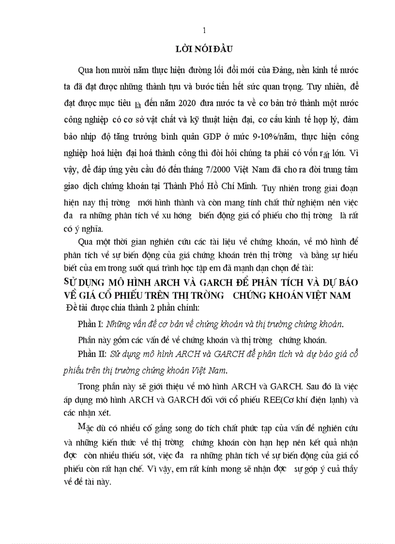 Sử dụng mô hình ARCH và GARCH để phân tích và dự báo giá cổ phiếu trên thị trường chứng khoán Việt Nam