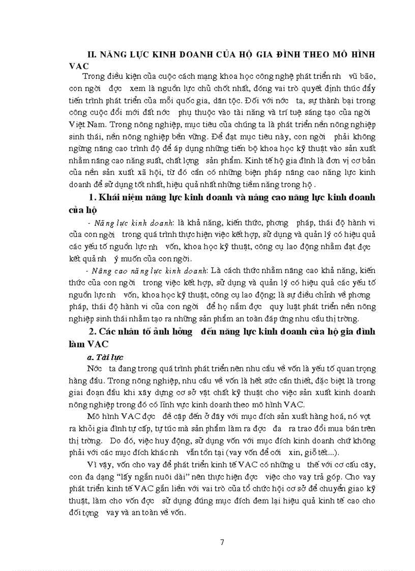 image for page Thực trạng năng lực kinh doanh của hộ gia đình theo mô hình VAC