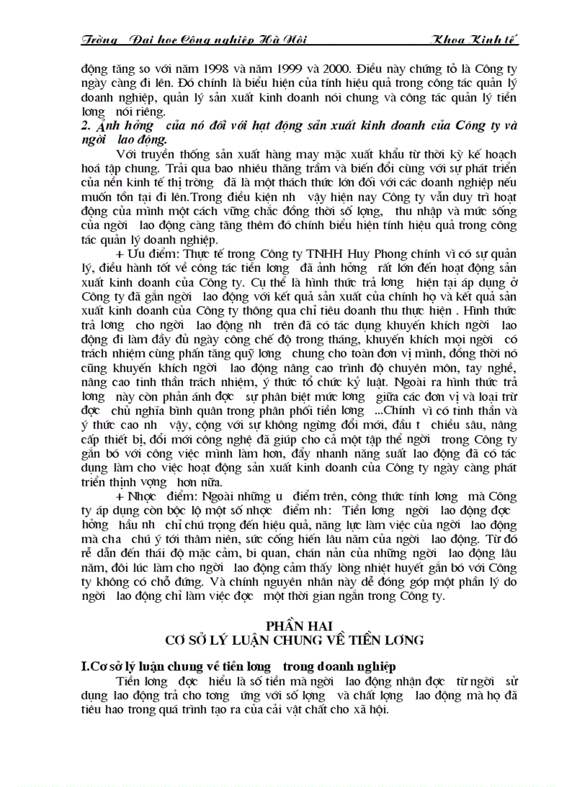 image for page Tìm hiểu công tác tổ chức quản lý và kế hoạch của công ty TNHH huy phong và một số kiến nghị về chế độ tiền lương hiện nay của Công ty