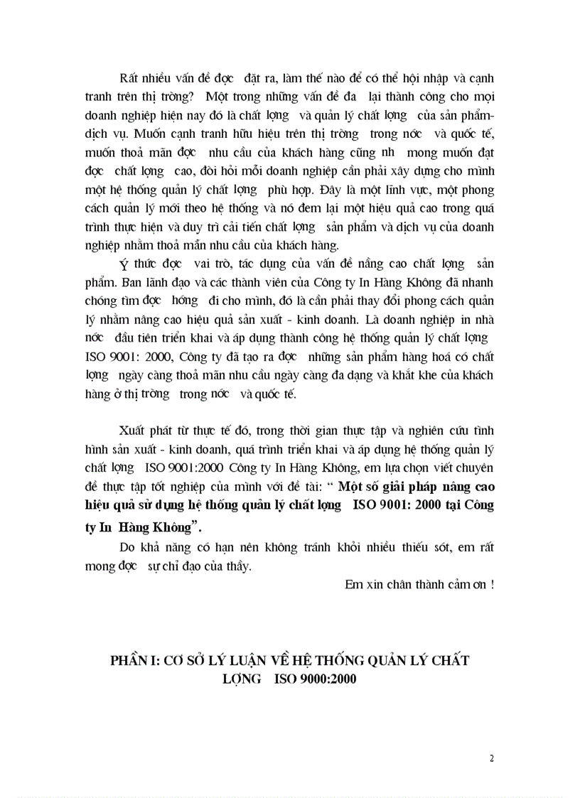 Một số giải pháp nâng cao hiệu quả sử dụng hệ thống quản lý chất lượng ISO 9001 2000 tại Công ty In Hàng Không 1