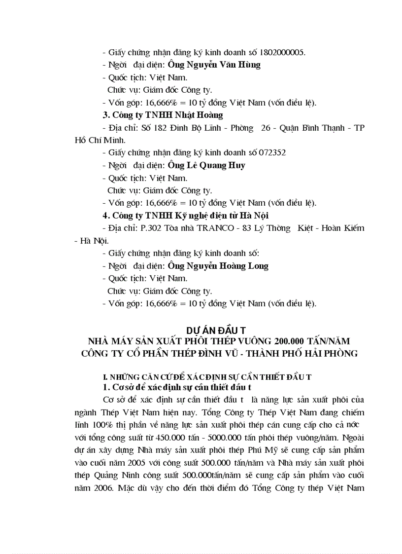image for page Dự án đầu tư Nhà máy sản xuất phôi thép vuông 200 000 tấn năm công ty cổ phần thép đình vũ thành phố hải phòng
