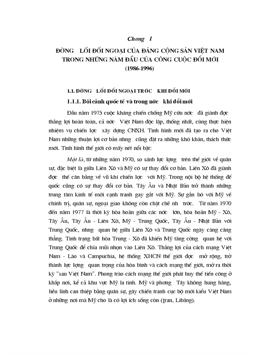 Đường lối đối ngoại của Đảng cộng sản Việt Nam trong những năm đầu của công cuộc đổi mới 1986 1996