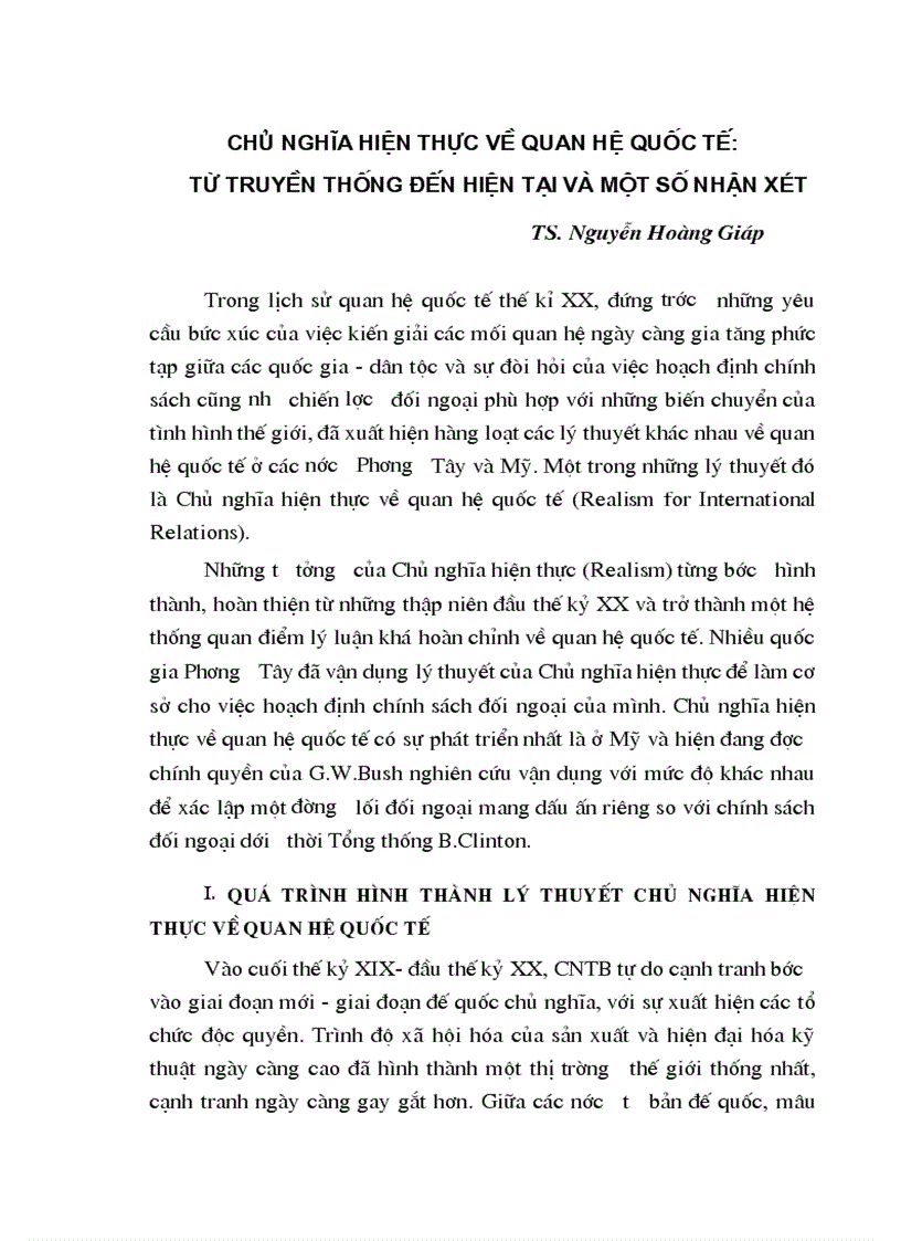 image for page Nội dung cơ bản của chủ nghĩa hiện thực về quan hệ quốc tế và một số nhận xét