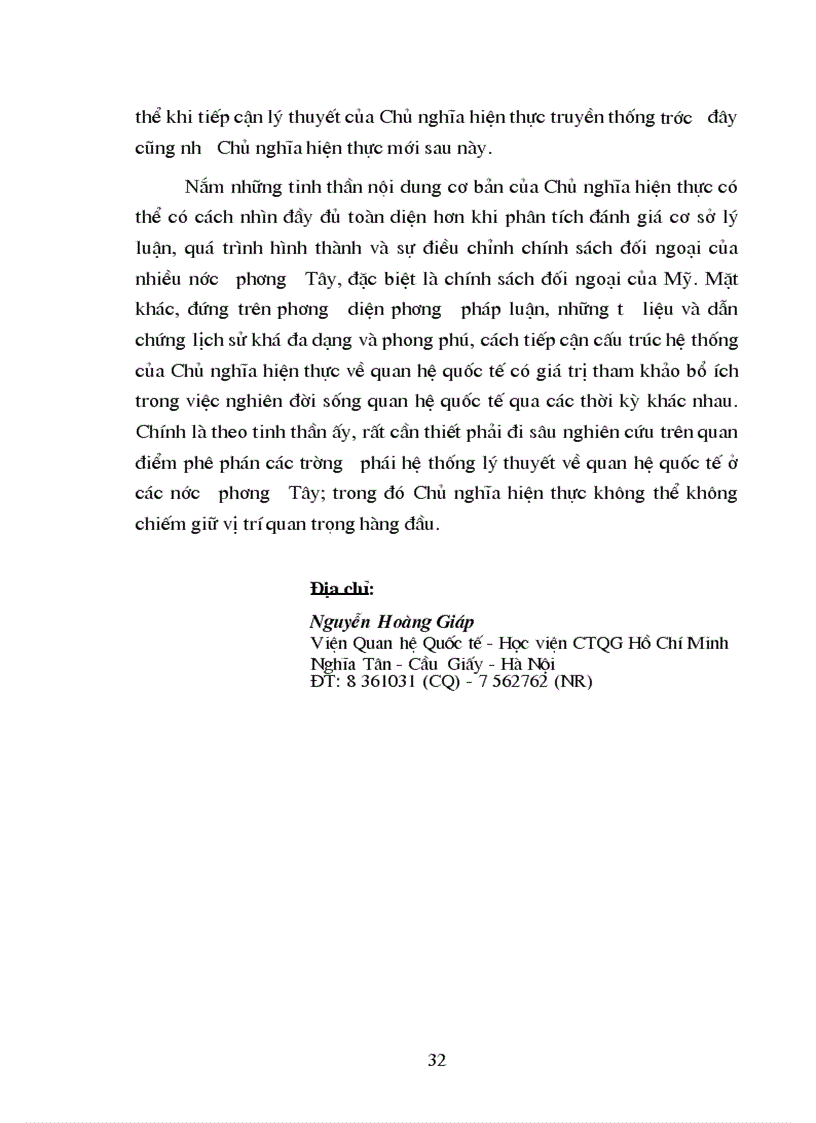 image for page Nội dung cơ bản của chủ nghĩa hiện thực về quan hệ quốc tế và một số nhận xét