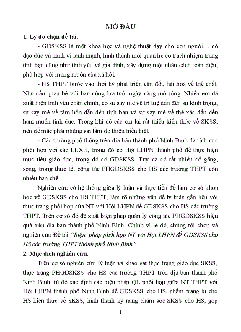 image for page Biện pháp phối hợp NT với Hội LHPN để GDSKSS cho HS các trường THPT thành phố Ninh Bình