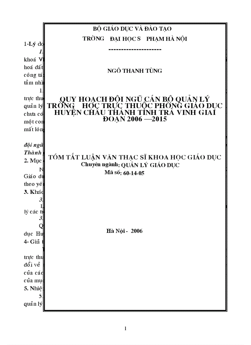 image for page Quy hoạch đội ngũ cán bộ quản lý trường học trực thuộc phòng GD huyện Châu Thành giai đoạn 2006 2015
