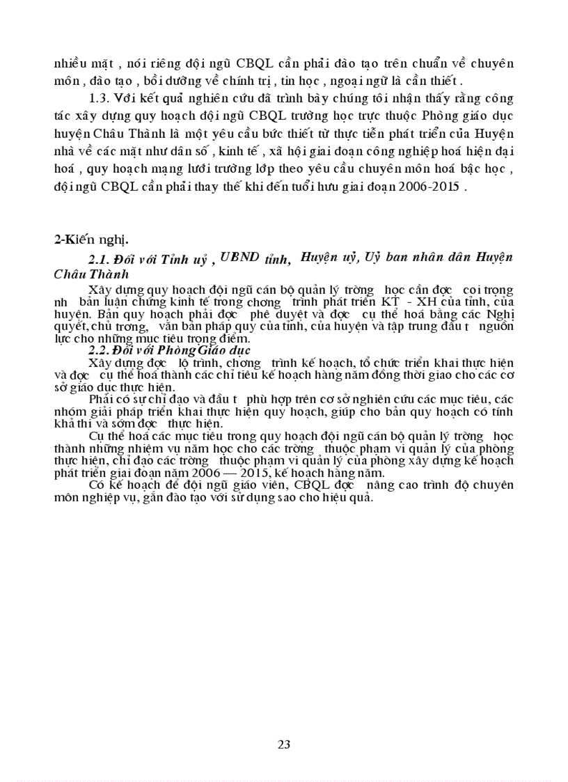 image for page Quy hoạch đội ngũ cán bộ quản lý trường học trực thuộc phòng GD huyện Châu Thành giai đoạn 2006 2015