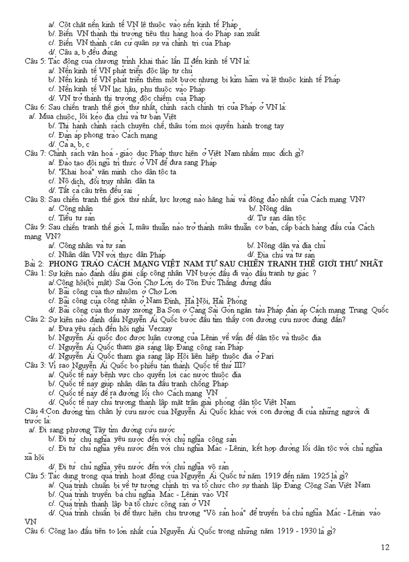 image for page Câu hỏi trắc nghiệm lịch sử lớp 12