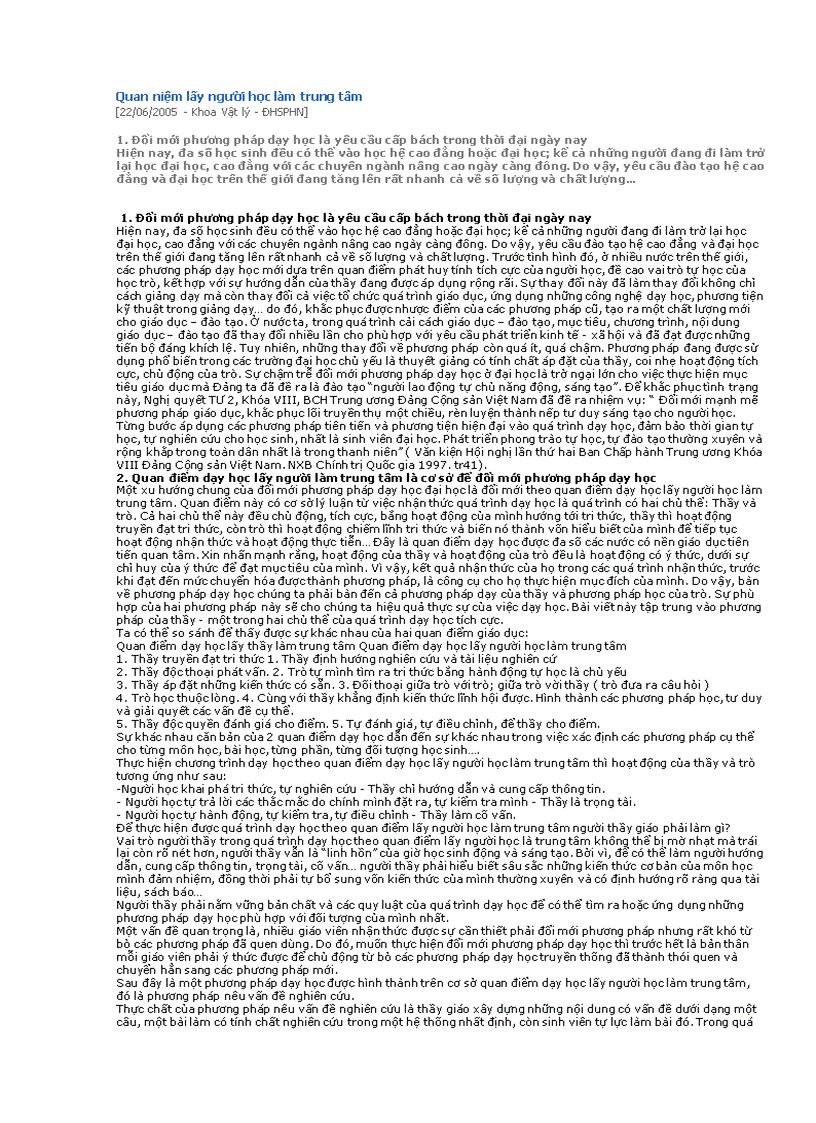 image for page Quan niệm lấy người học làm trung tâm