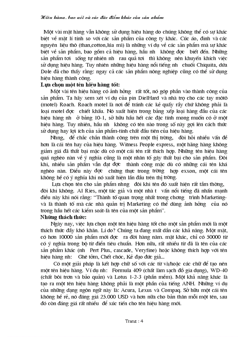 image for page Hiệu hàng bao gói và các đặc điểm khác của sản phẩm 1