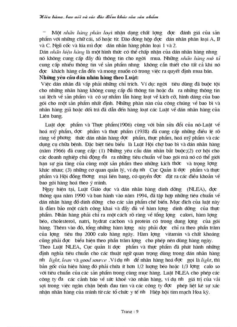 image for page Hiệu hàng bao gói và các đặc điểm khác của sản phẩm 1