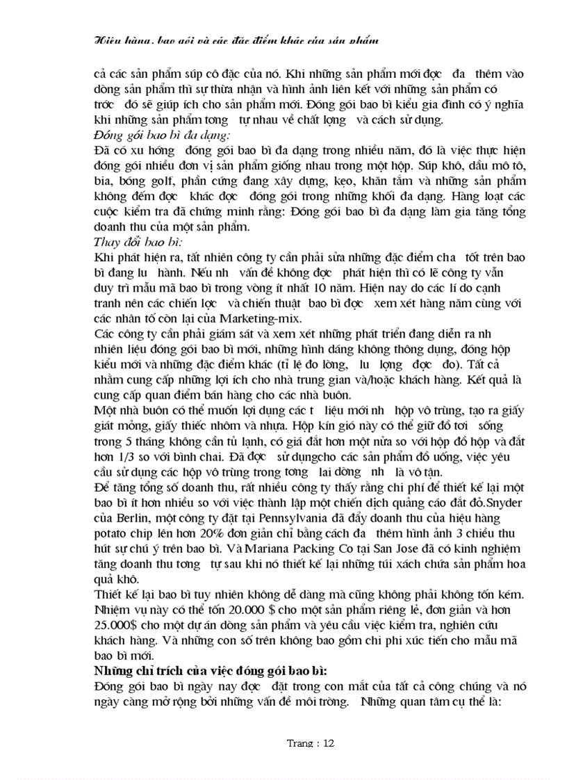 image for page Hiệu hàng bao gói và các đặc điểm khác của sản phẩm 1