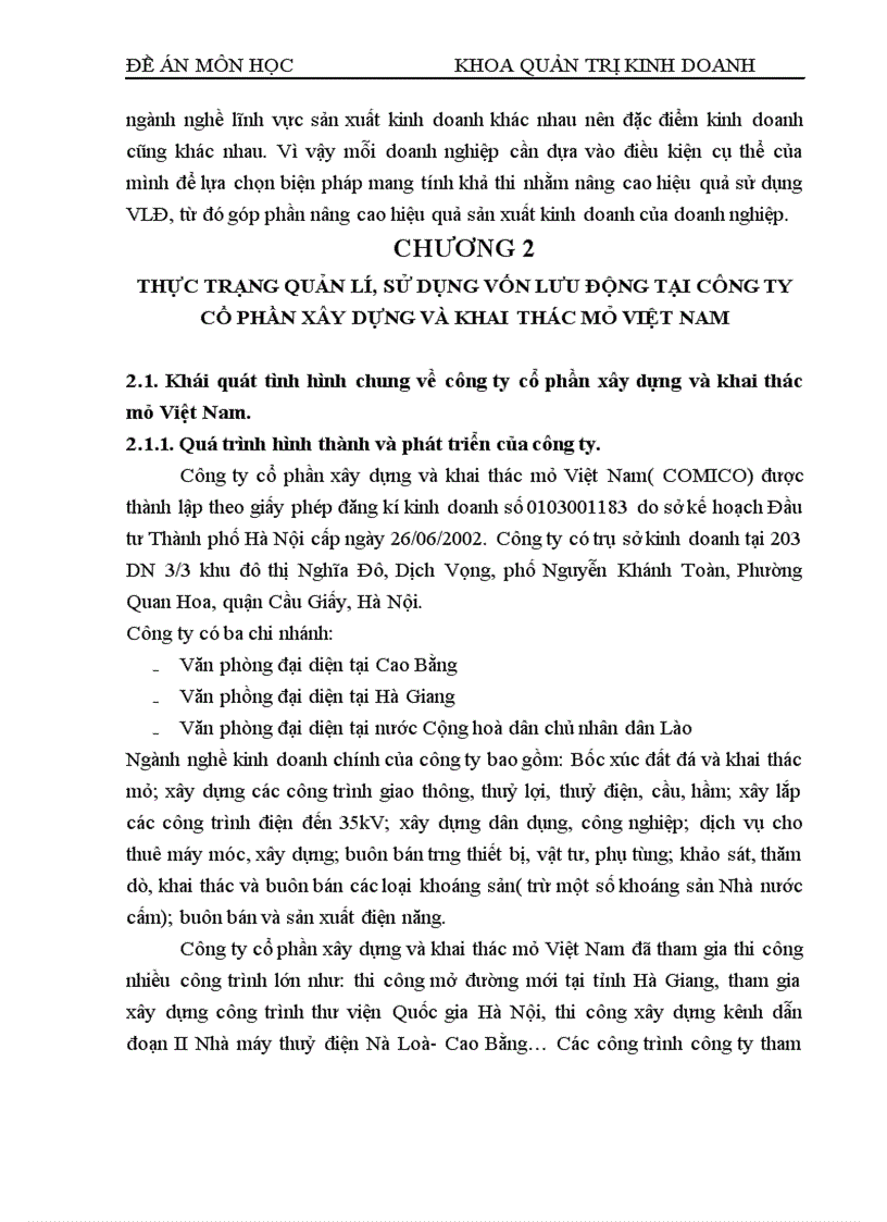 image for page Thực trạng quản lý sử dụng vốn lưu động và các biện pháp quản lý vốn lưu động tại Công ty cổ phần xây dựng và khai thác mỏ Việt Nam 1