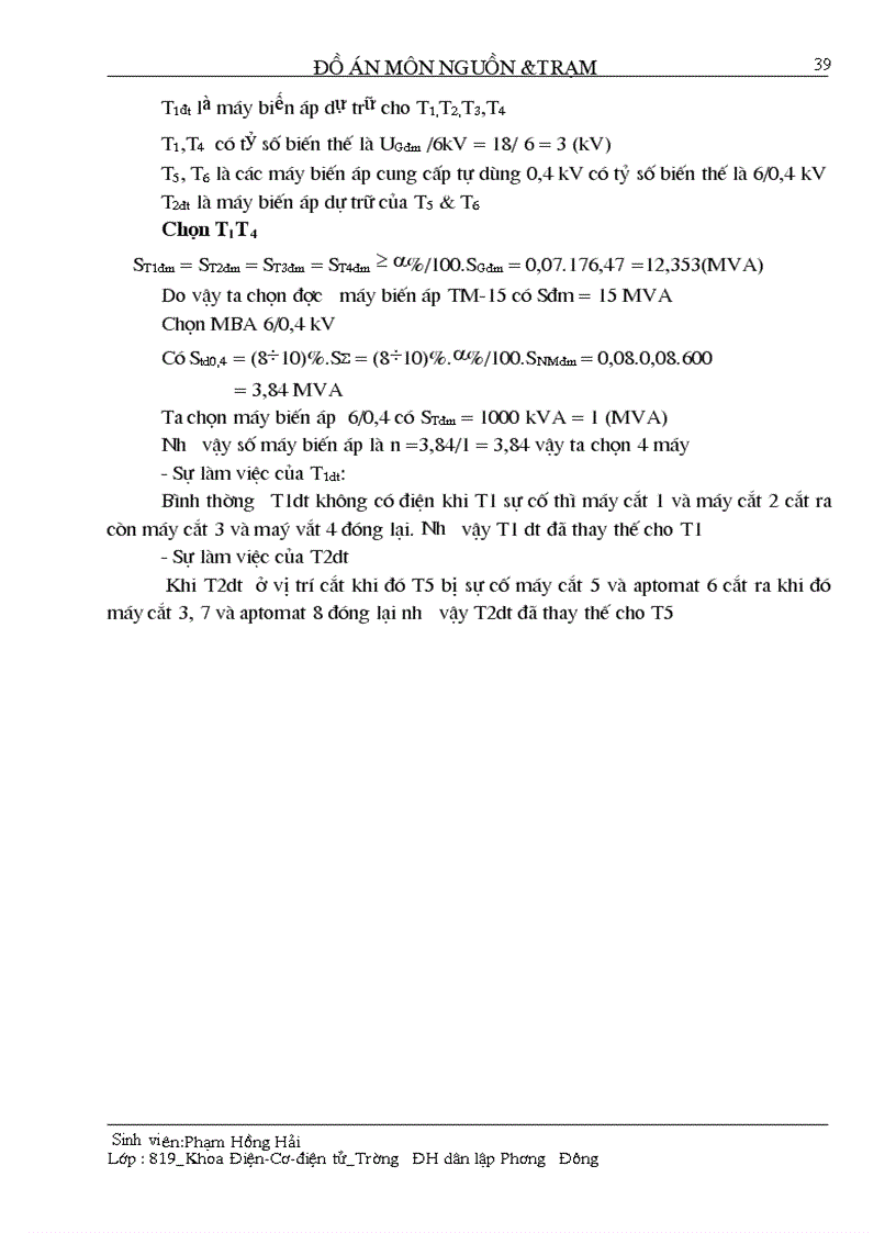 image for page Chọn sơ đồ nối dây và thiết bị tự dùng