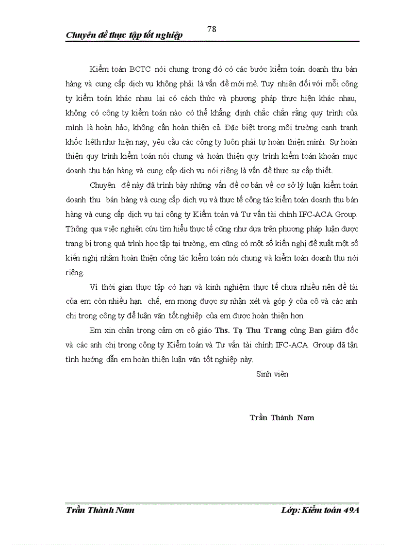 image for page Hoàn thiện kiểm toán khoản mục doanh thu bán hàng và cung cấp dịch vụ trong quy trình kiểm toán BCTC do Công ty TNHH Kiểm toán và tư vấn tài chính ACA GROUP thực hiện