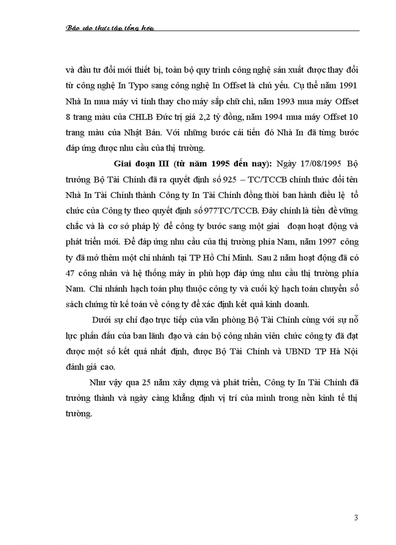 Báo cáo thực tập tổng hợp tại công ty in tài chính