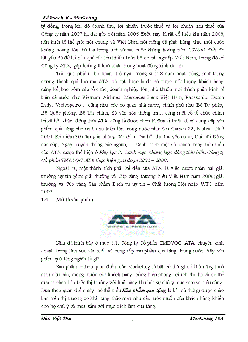 image for page Kế hoạch Internet Marketing E Marketing cho Công ty Cổ phần thương mại dịch vụ quảng cáo TMDVQC ATA tại khu vực miền Bắc từ 6 2010 đến 6 201