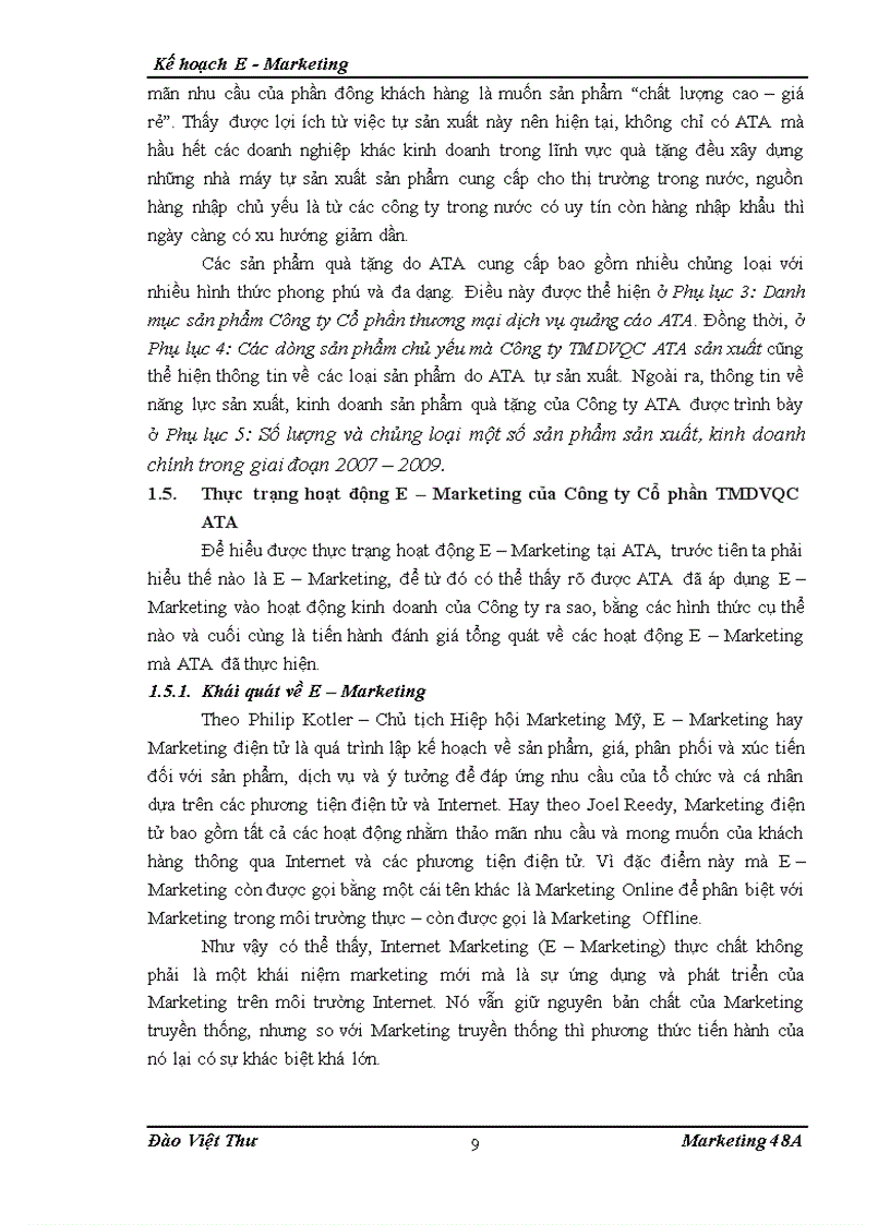 image for page Kế hoạch Internet Marketing E Marketing cho Công ty Cổ phần thương mại dịch vụ quảng cáo TMDVQC ATA tại khu vực miền Bắc từ 6 2010 đến 6 201