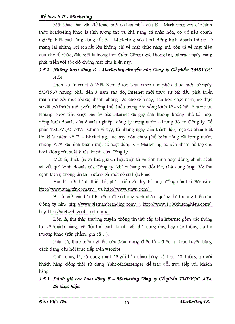 image for page Kế hoạch Internet Marketing E Marketing cho Công ty Cổ phần thương mại dịch vụ quảng cáo TMDVQC ATA tại khu vực miền Bắc từ 6 2010 đến 6 201
