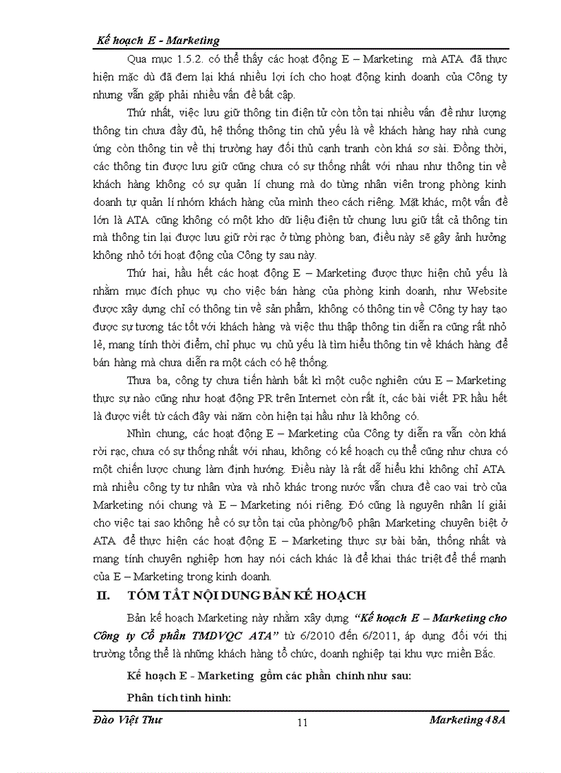 image for page Kế hoạch Internet Marketing E Marketing cho Công ty Cổ phần thương mại dịch vụ quảng cáo TMDVQC ATA tại khu vực miền Bắc từ 6 2010 đến 6 201