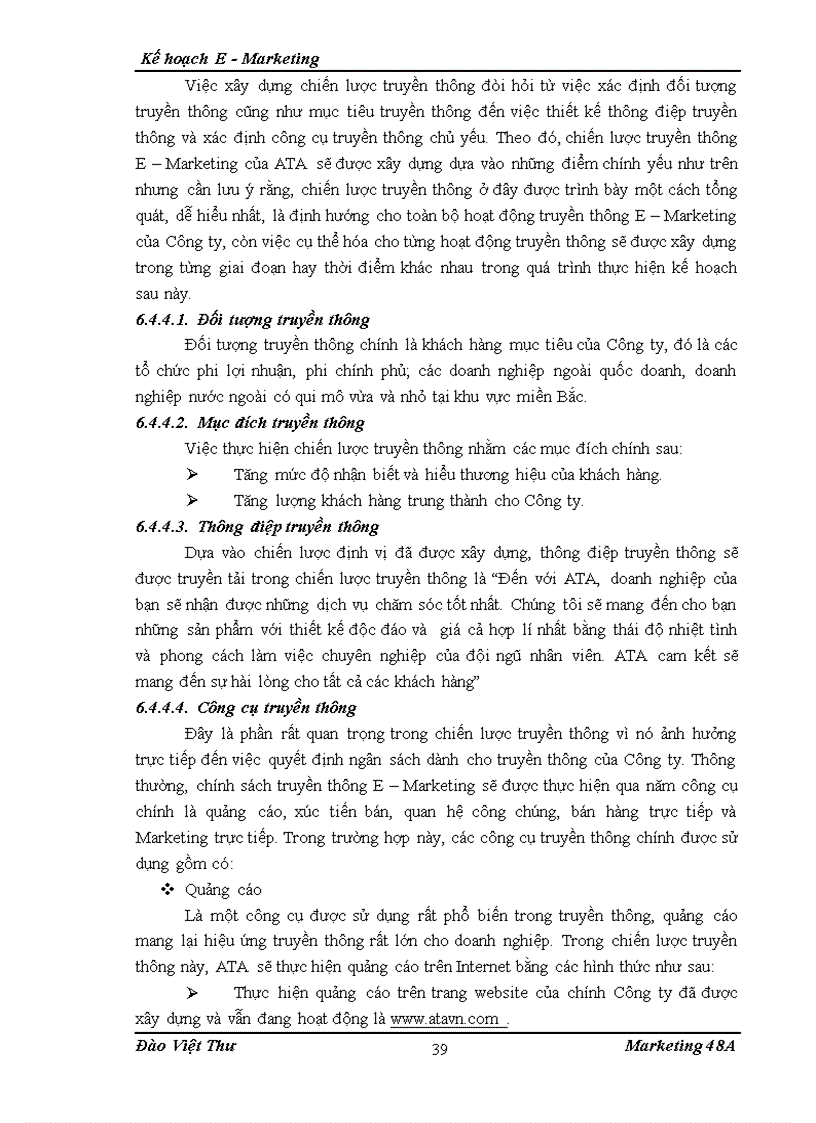 image for page Kế hoạch Internet Marketing E Marketing cho Công ty Cổ phần thương mại dịch vụ quảng cáo TMDVQC ATA tại khu vực miền Bắc từ 6 2010 đến 6 201