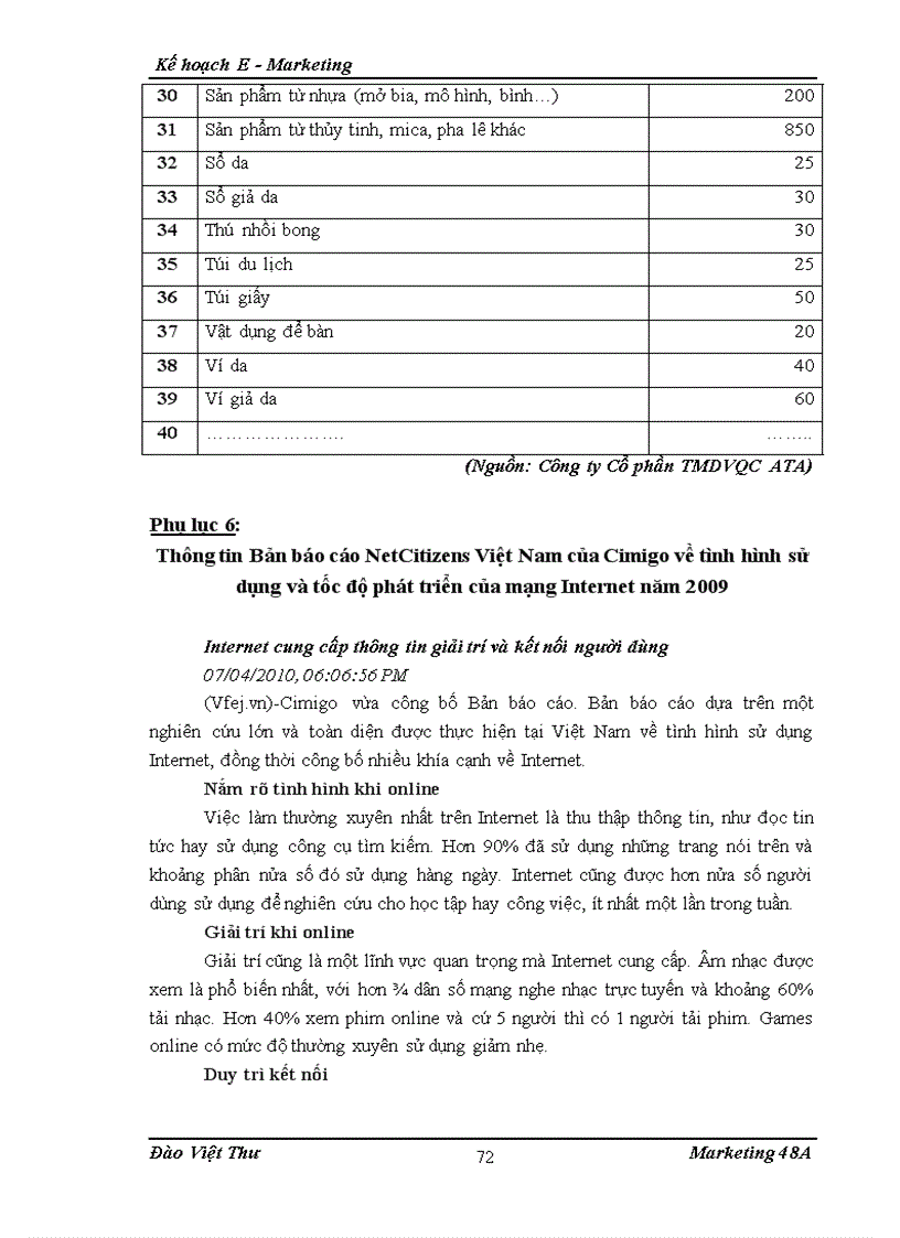 image for page Kế hoạch Internet Marketing E Marketing cho Công ty Cổ phần thương mại dịch vụ quảng cáo TMDVQC ATA tại khu vực miền Bắc từ 6 2010 đến 6 201