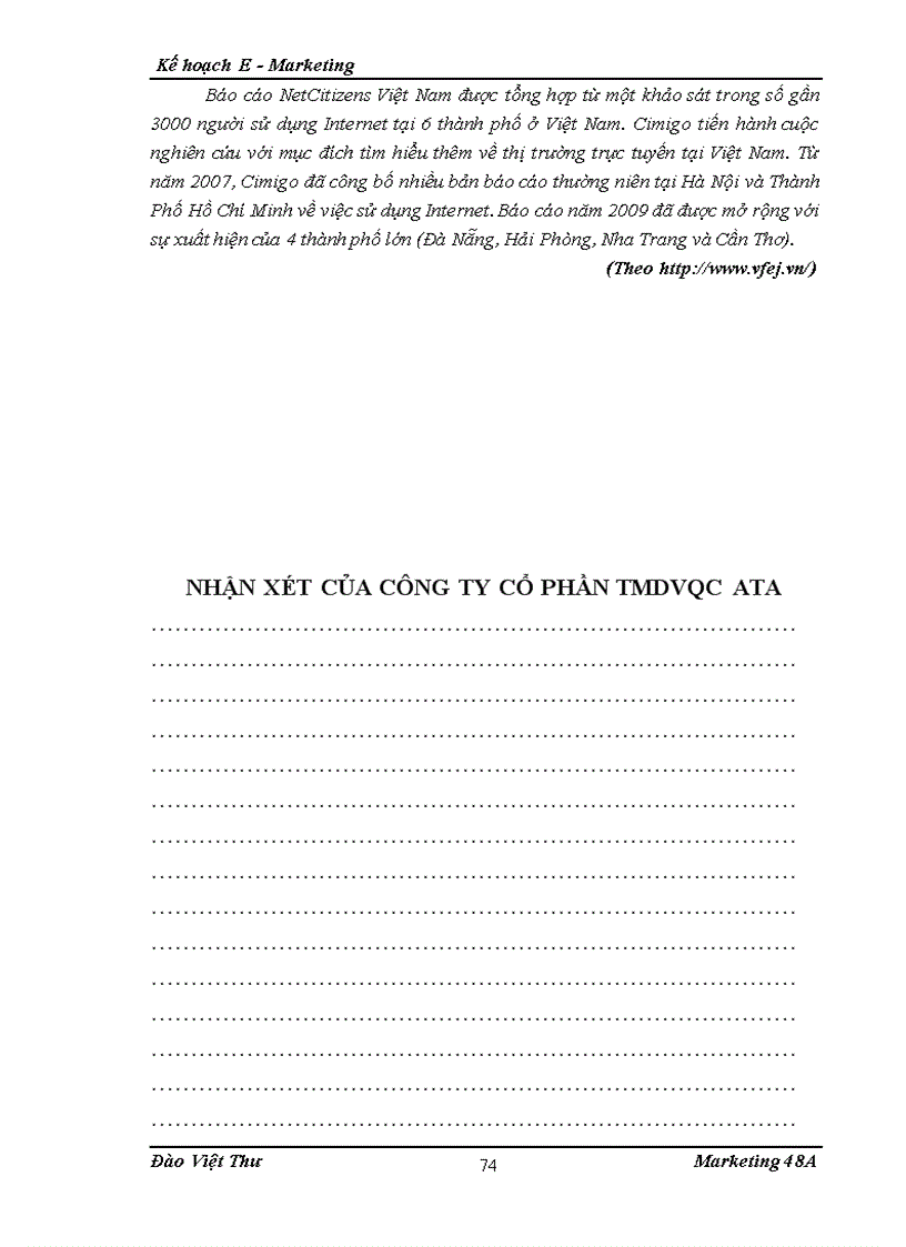 image for page Kế hoạch Internet Marketing E Marketing cho Công ty Cổ phần thương mại dịch vụ quảng cáo TMDVQC ATA tại khu vực miền Bắc từ 6 2010 đến 6 201