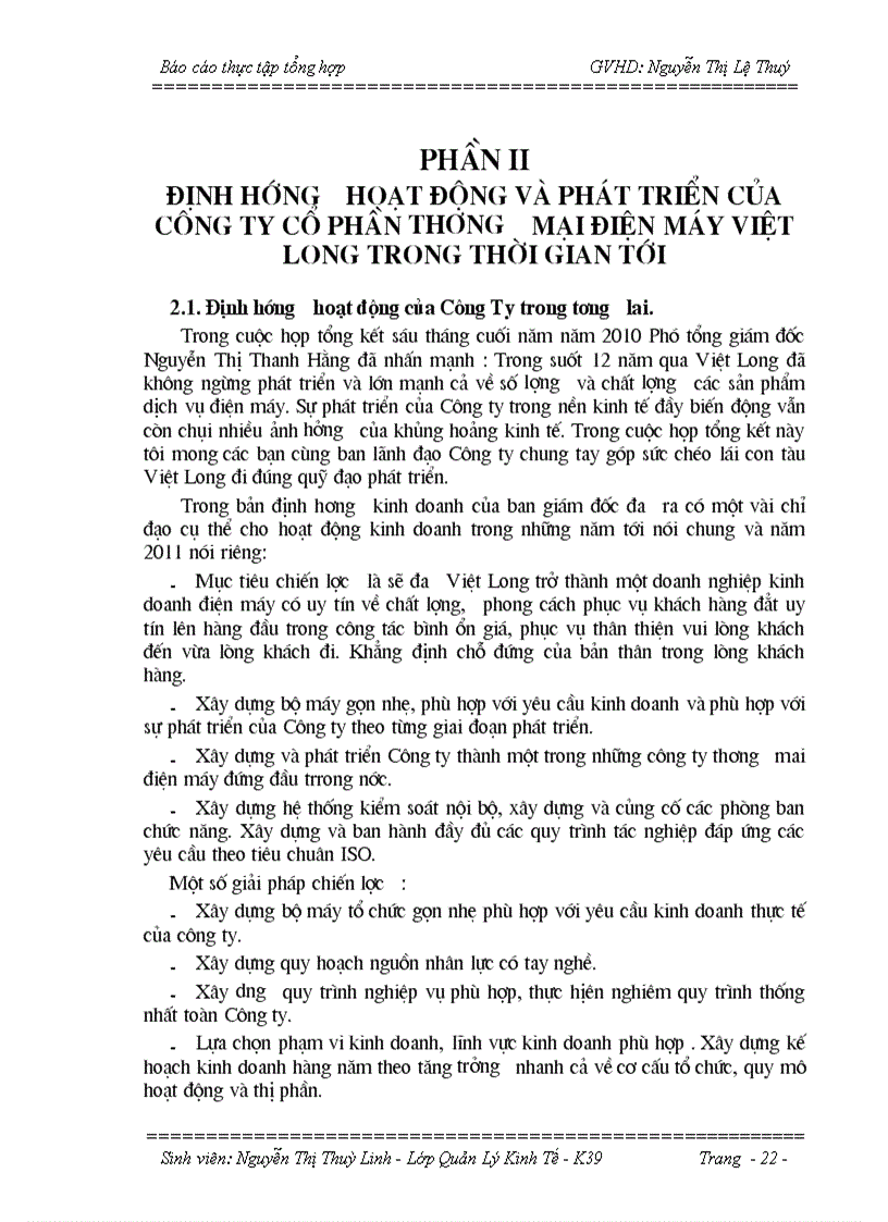 image for page Định hướng hoạt động và phát triển của Công Ty Cổ Phần Thương Mại Điện Máy Việt Long trong thời gian tới