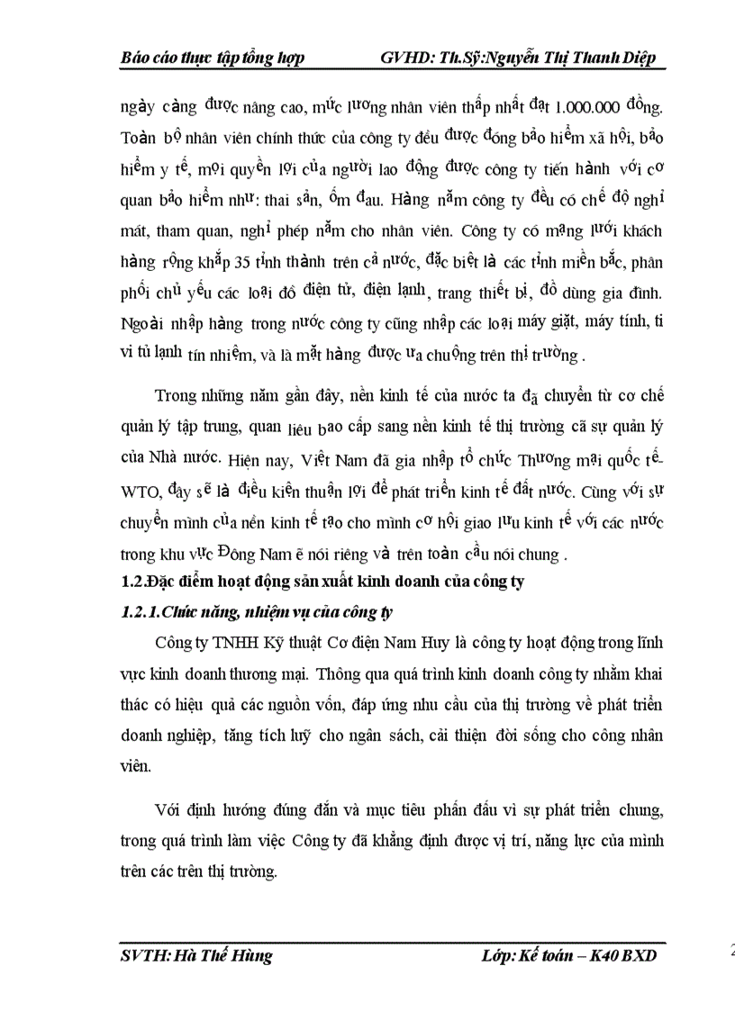 Đặc điểm kinh tế kỹ thuật và tổ chức bộ máy quản lý hoạt động sản xuất kinh doanh của Công ty TNHH Kỹ thuật và Điện cơ Nam Huy
