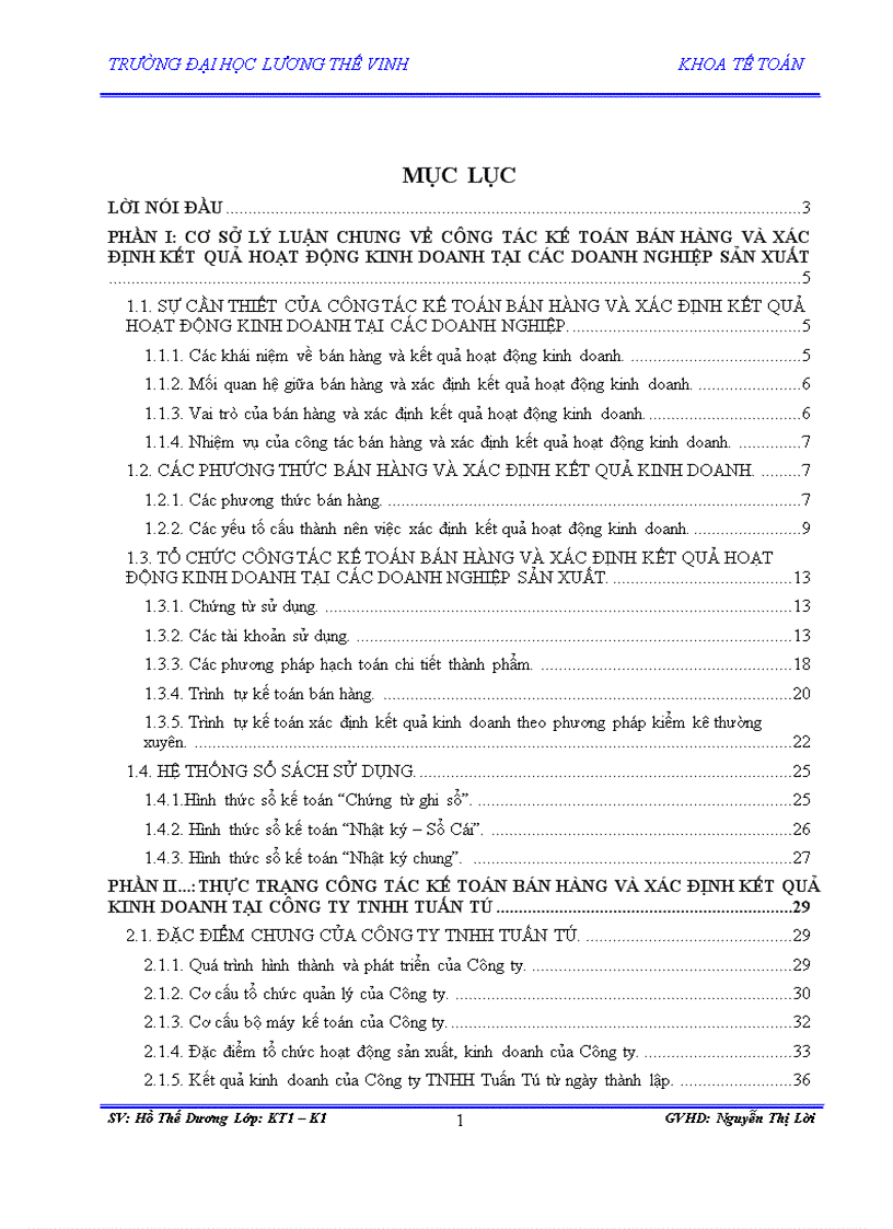Tổ chức kế toán bán hàng và xác định kết quả hoạt động kinh doanh tại Công ty TNHH Tuấn Tú