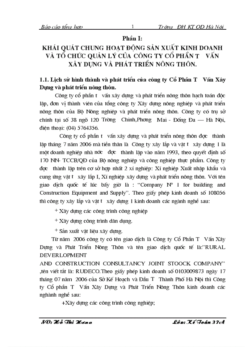 image for page Thực tế tổ chức kế toán tại công ty cổ phần tư vấn xây dựng và phát triển nông thôn 1